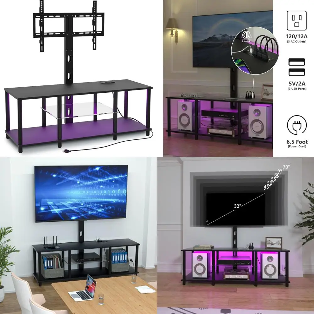 

Black Entertainment Center with LED Lights and Power Outlets for TVs 32-70 Inches
