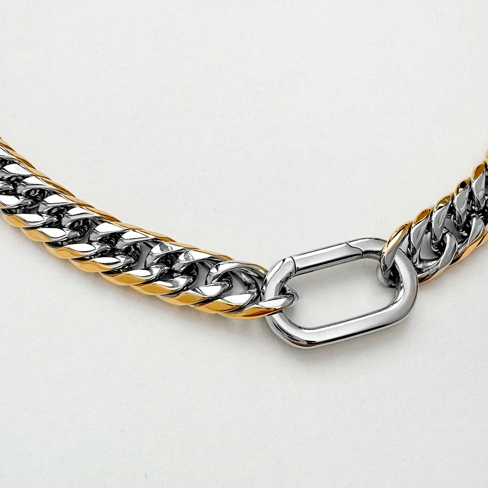 2024 Neuer Design-Schmuck, wasserdicht, 18 Karat vergoldeter Edelstahl, zweifarbig, kubanische Kette, charmefarbene Zirkon-Charm-Halskette – Detail 5