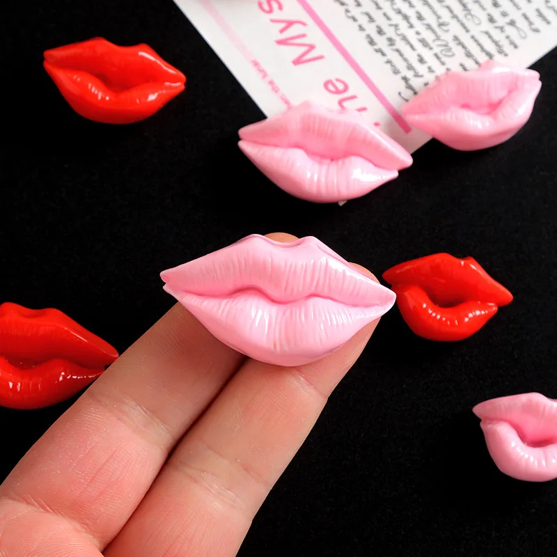10PC Simulated red lip resin pendant diy handmade Jewelry accessories pendant making for Necklace keychain Phone case decoration