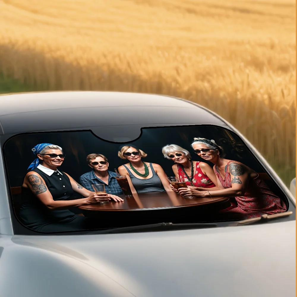 

1 шт., солнцезащитный козырек на лобовое стекло автомобиля с татуировкой Grannies Gang Drinking Print с уникальным дизайном, универсальный, подходит для различных моделей автомобилей