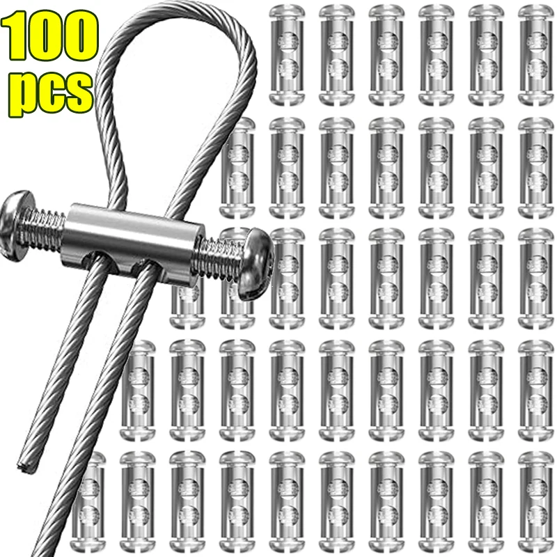 Abrazaderas de cuerda de alambre de acero, abrazadera de Cable de suspensión de doble orificio, ajuste de tornillo cruzado, sujetador de bloqueo telescópico, Clips de cobre, 100/10 Uds.