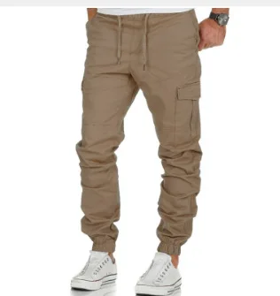 Men Cargo Pant Long Pants Casual Loose Straight Trousers Regular Pockets Solid Splice Lace Up High Waist Autumn Winter 2024