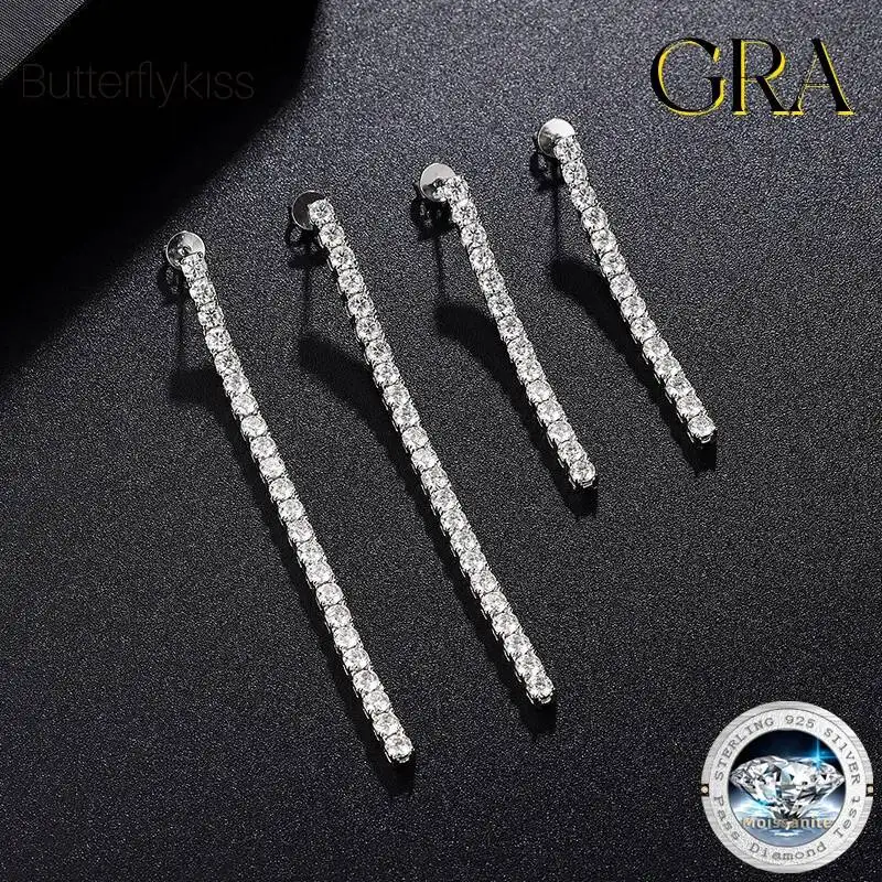 Butterflykiss 2.5mm 3mm D Color Moissanite Long Tassel Drop Earrings Women Ear Fine Jewelry S925 Silver Stud Earring Gift 0 Sold