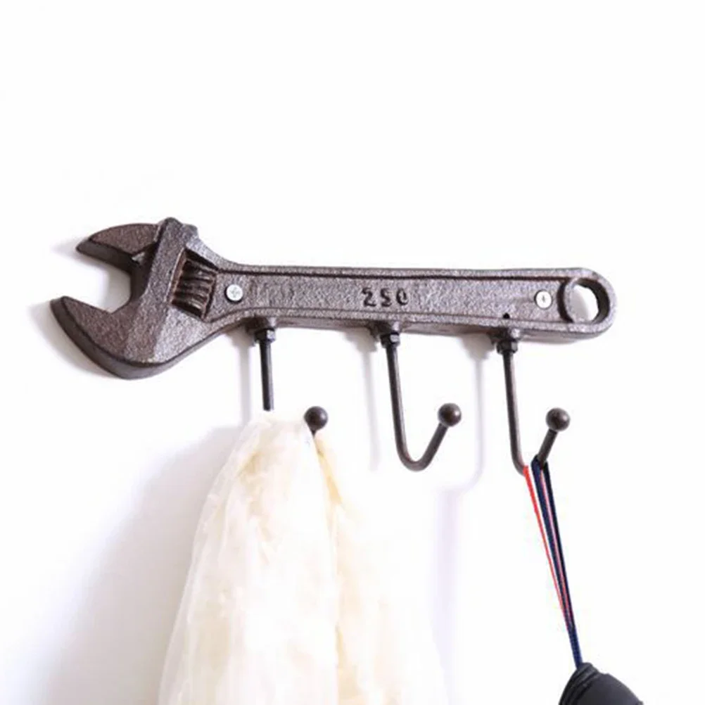 1pc Vintage Wall Hook Hanger Key Clothes Hanger Rack Wall Mounted Coat Holder 3-Hook Metal Spanner-shaped Hook for Home Bedroom