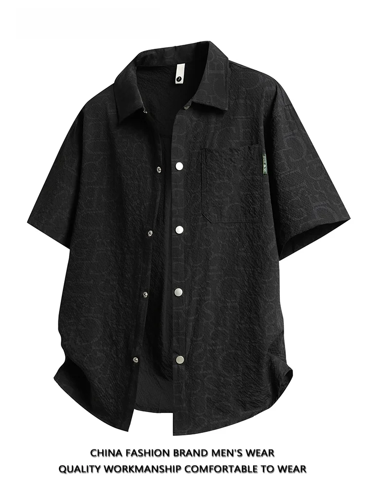 

Летняя тонкая повседневная рубашка с коротким рукавом для мужчин, свободного кроя, больших размеров, с отложным воротником, модная брендовая верхняя одежда премиум-класса