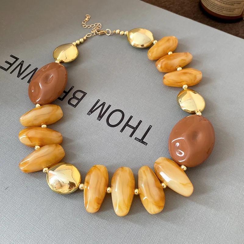 Amber Color Irregular Acrylic Beads Chokers Necklaces Set