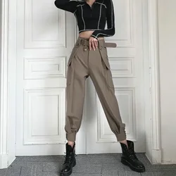 Fashion Women Streetwear Cargo Pant Korean Style Wide Leg Elastic Waist Harem Pant Female Casual Loose Jogger Trouser Women
