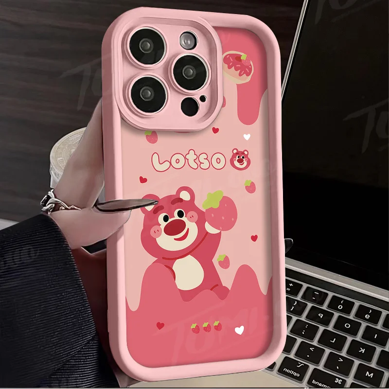 Disney Strawberry Bear Case for Samsung Galaxy S24 Ultra S23 FE S22 S21 Plus FE A54 A34 A14 A73 A53 A33 5G Silicone Matte Cover