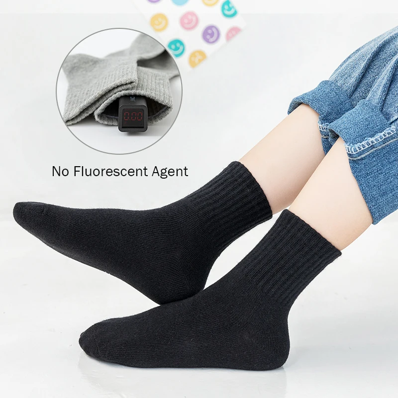 5 Pairs Child Middle Tube Socks For Baby Solid Color In White Black Gray Streetwear Harajuku Fashion Breathable and Casual Socks