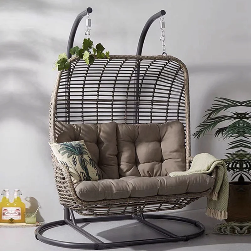 &Outdoor Terrace Hanging Furniture Patio/Garden Modern Rattan/Webbing Metal Frame Cushions Swing Chair Two Person
