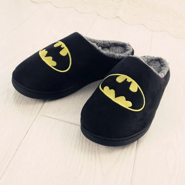 Wholesale Custom Winter Indoor Cute Black Plush Batman popular Shaped Slippers Shoes for