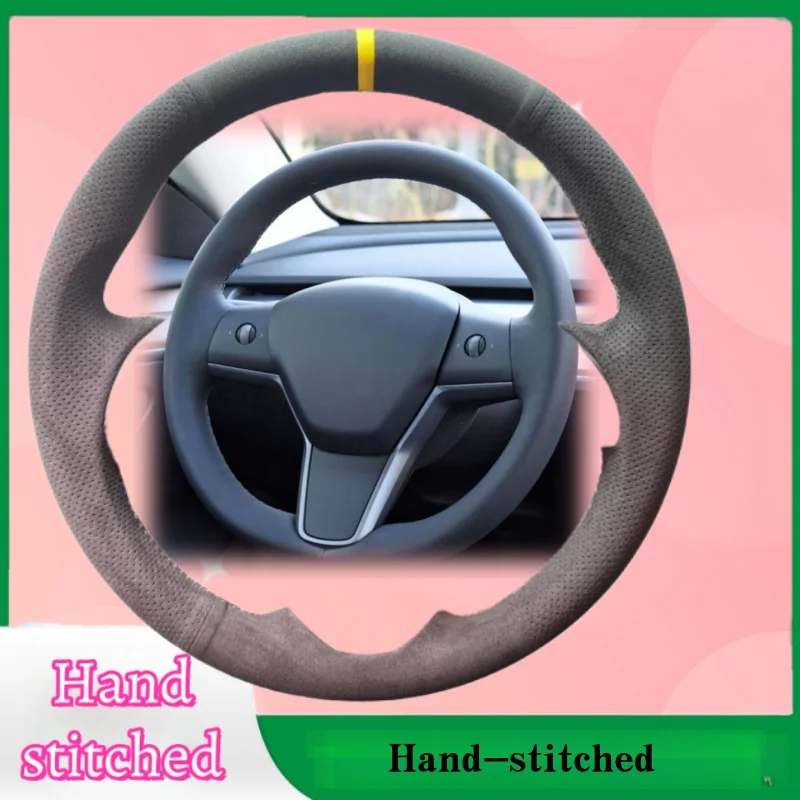 

Customized Hand-stitched Suede Leather Steering Wheel Cover For Tesla Model 3 2015-2021 Model Y 2019-2021 Car Accessories