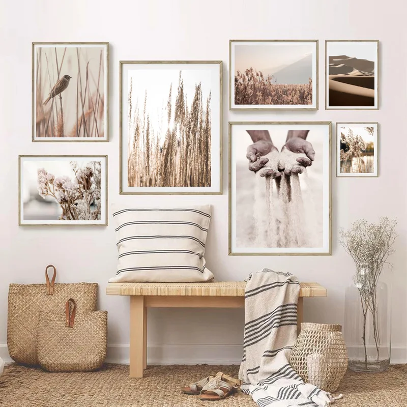 Poster sand hand flower reed sand dunes mountain bird print living room home wall decorative art diagram