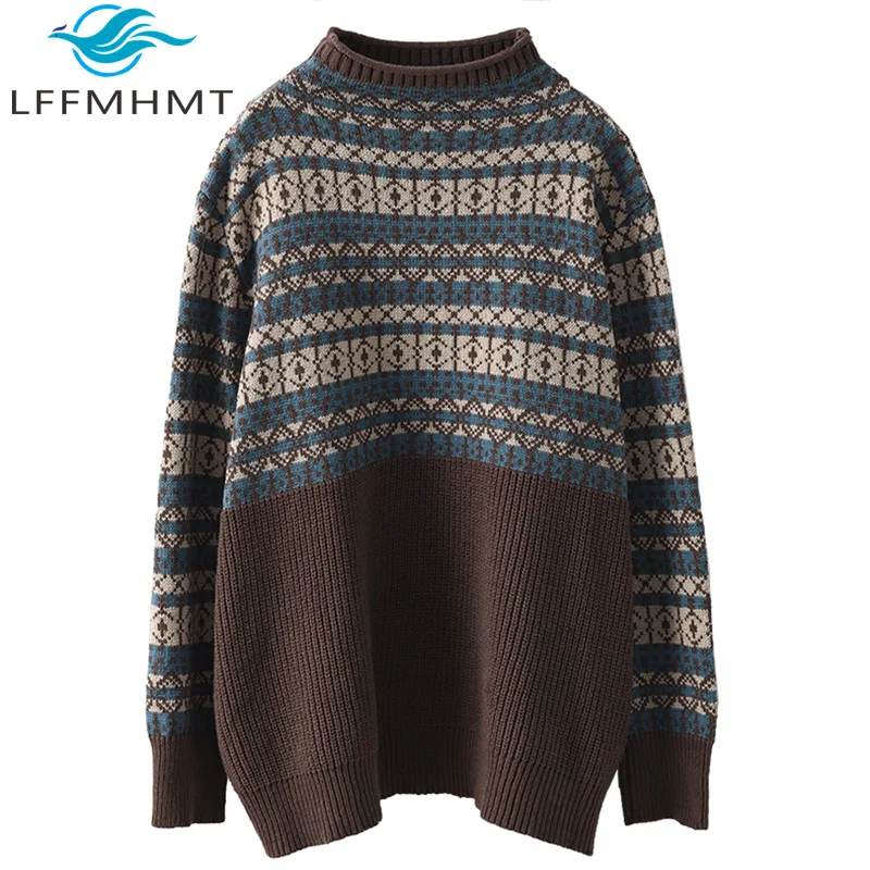 Good Quality Jacquard Sweater for Women Winter Fall Fashion Long Sleeve Half Turtleneck Loose Casual Warm Knitwear Christma Tops