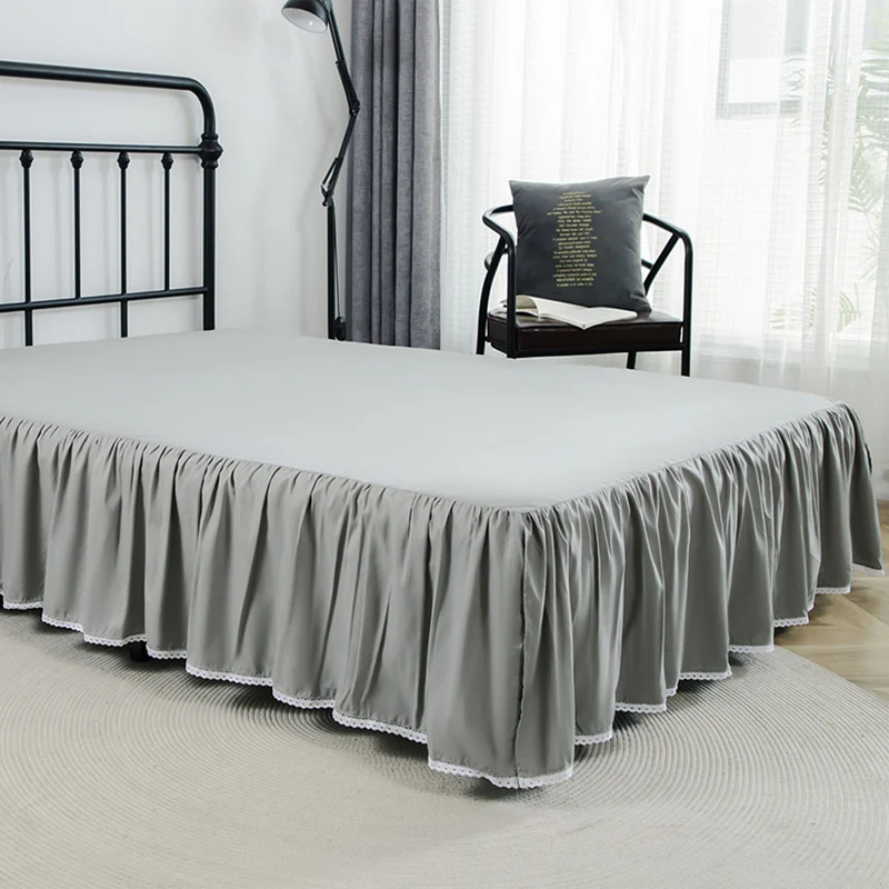 Modern Style Elastic Bed Cover with Ruffles Non Slip Dust-Proof Breathable Bed Skirt Queen King Solid Color Mattress Protector