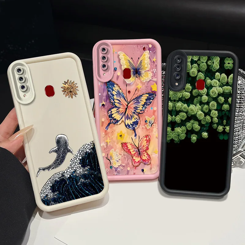 Phone Case For Samsung Galaxy A20S Casing Flower Whale Pattern Shockproof Matte Soft Silicone Bumper For SamsungA20S Back Cover