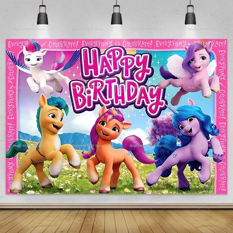 Disney My Little Pony Rainbow Theme Background Decoration Little Pony Birthday Party Supplies Girl Gift Photography Studio