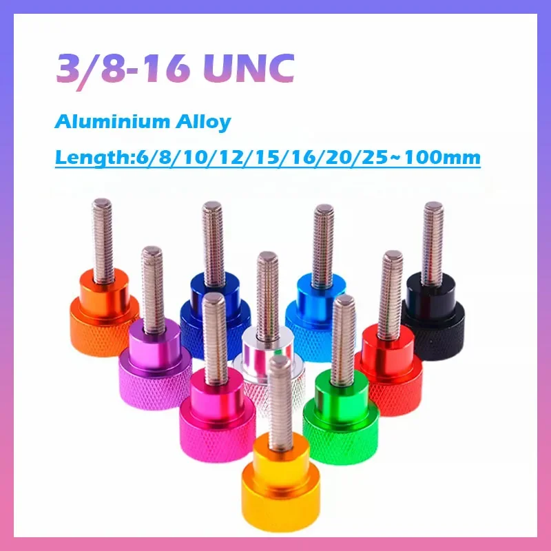 1Pcs UNC 3/8-16 Aluminium Alloy+Stainless Steel Knurled Thumb Screw Hand Tighten Grip Knob Bolt For Adjusting fixation