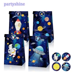 8Pcs Space Gift Bags With Stickers Rocket Planet Blue Candy Bags For Boy Astronaut Birthday Party Decoration Baby Shower Favors