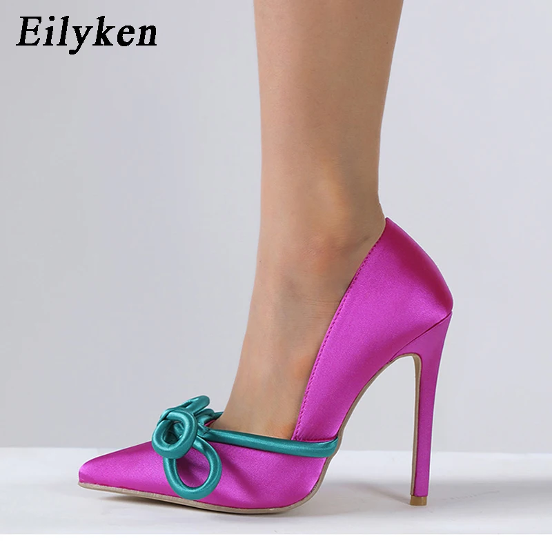 Eilyken 2024 New Shoes Pumps Women Fashion Silk Butterfly Knot Sexy Pointed Toe Stripper Heels Party Female Sandals