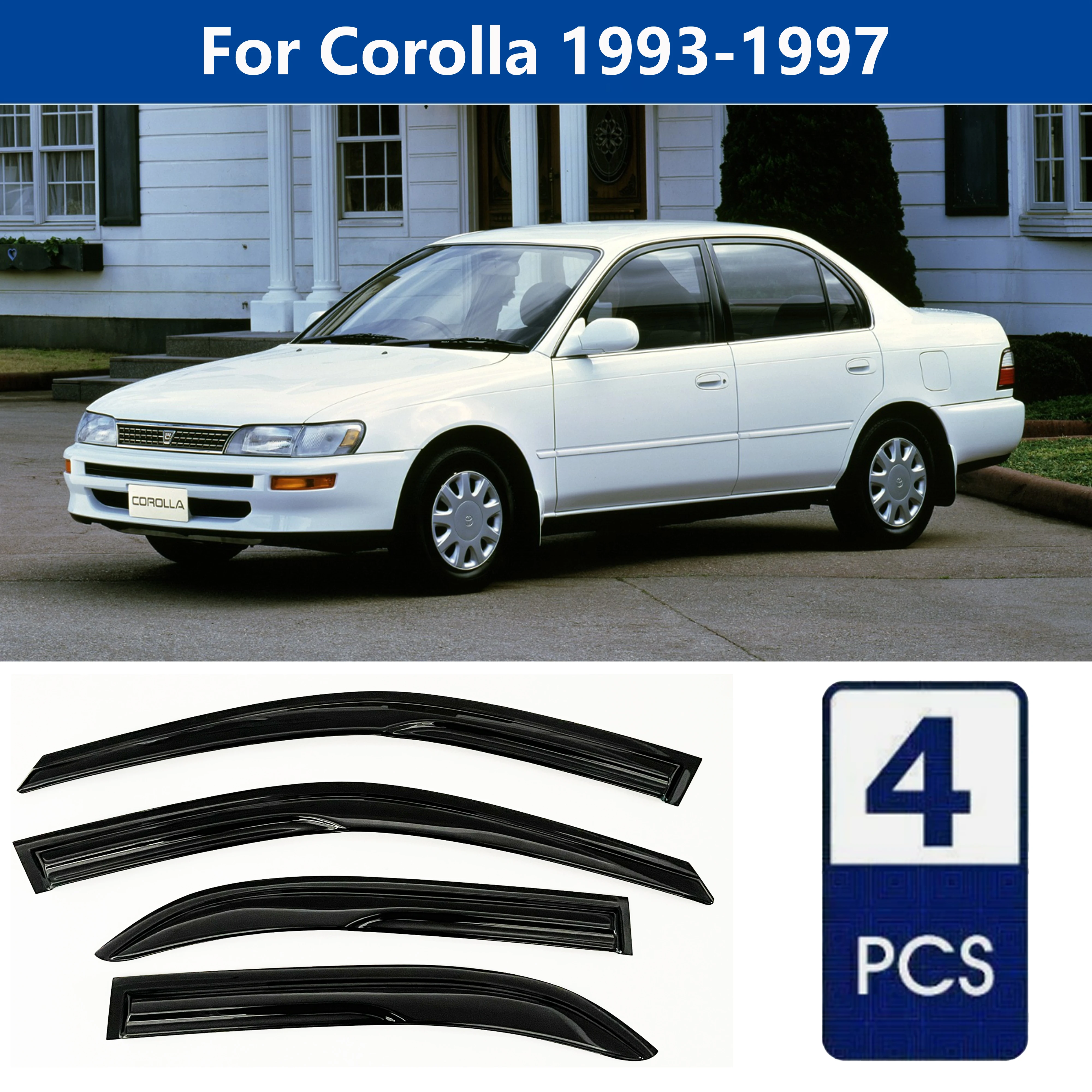 

AIBAP High-Quality 4pcs 1.8mm Car Windows Visor For Corolla 1993-1997 Sedan window visors rain guards rain guard Sun Rain Visors