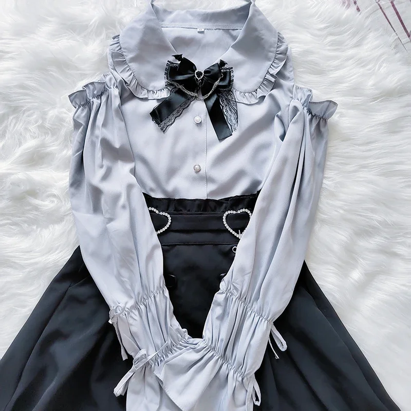 Kawaii Women Shirts Jirai Kei Lolita Y2K Cute Japanese Style Blouse Elegant Long Sleeve Sweet Tops Casual Aesthetic Shirt 2024