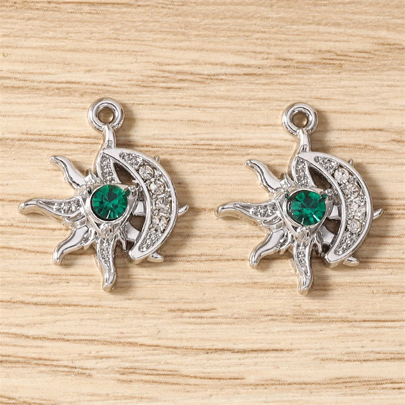 5 Stück, 17 x 20 mm, zarte Kristall-Metall-Anhänger in Form von Sonne und Mond, zum Basteln von Schmuck, Halsketten, Ohrringen, Armbändern und für DIY-Bastelarbeiten. – Detail 13