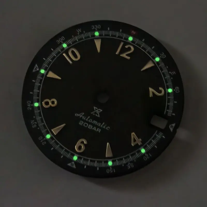 Watch Accessories 28.5mm Vintage Watch Dial Green Luminous Silver Gold Index Literal Fit for SKX NH35A 4R35 Mechanical Movement