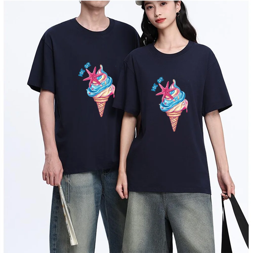 Ice Cream Mode On Starfish Printed T Shirt Breathable Fabric S-XXL Personalized Custom Casual Short Sleeve Tee Aesthetic Graphic