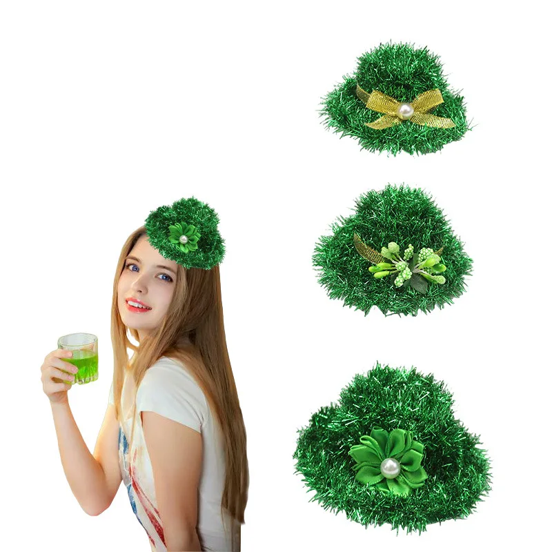 Irish Day Green Clover Headwear Ireland National day St Patrick Green Top Hats Woman Holiday Carnival Lucky hat with hairpin