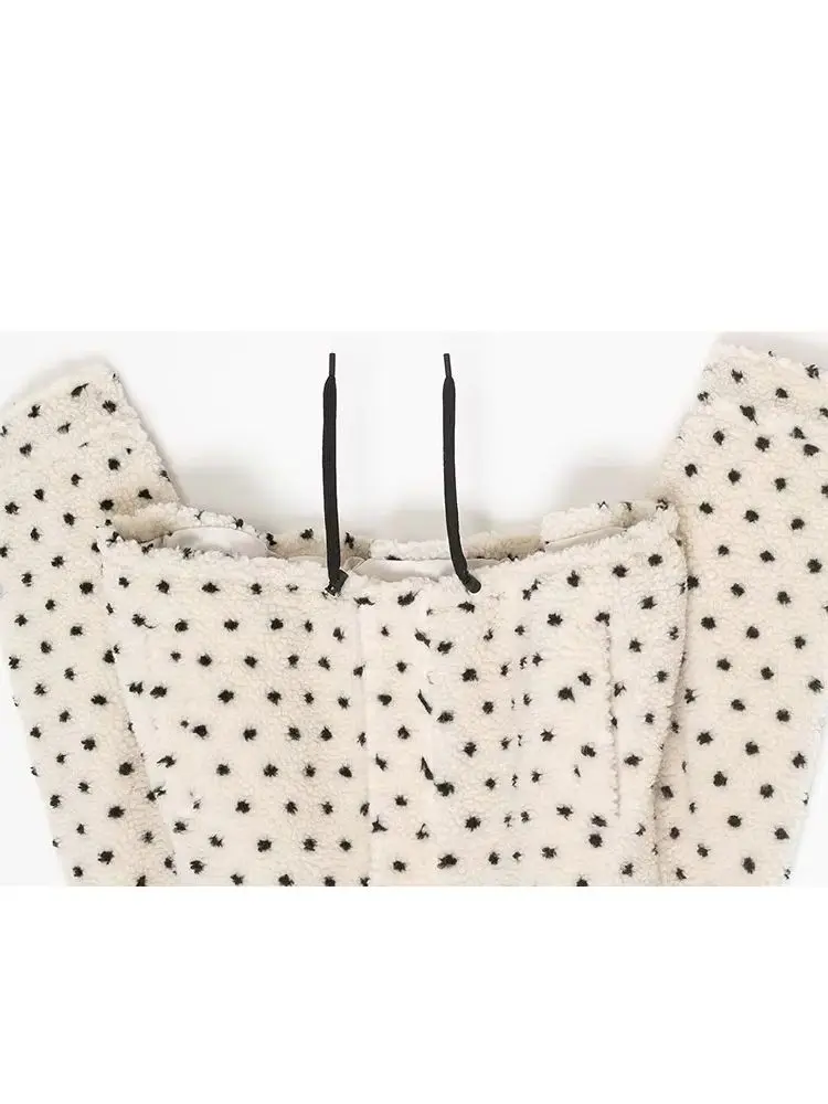 

HH женская зимняя модная водолазка с длинными рукавами и шнурком, украшение на молнии, флисовая куртка в горошек, женская повседневная куртка