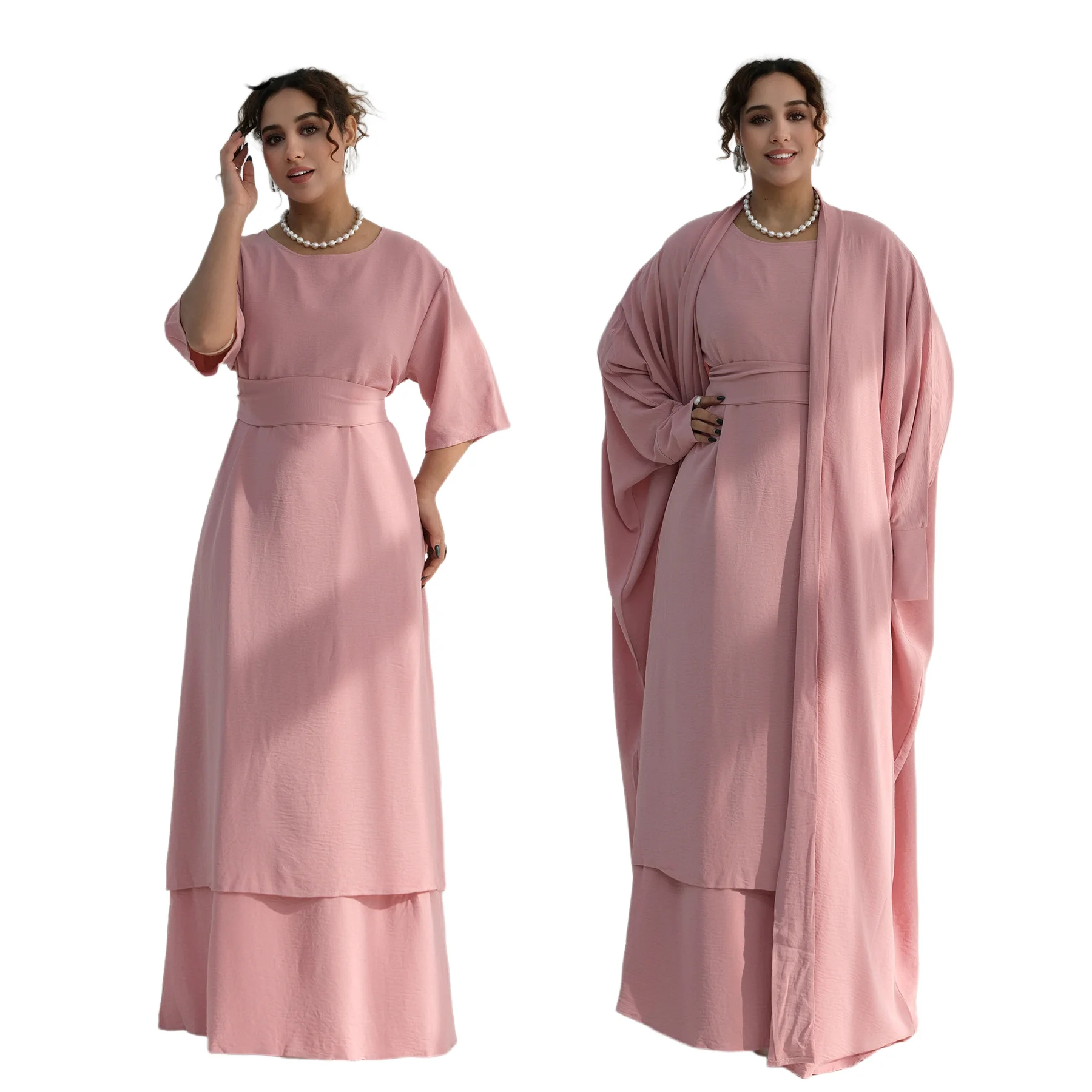 

Eid Djellaba Dubai Islam Open Kimono Abaya for Muslim Women Belted Modest Long Dress Ramadan Robe Turkey Musulmane Femme Vestido