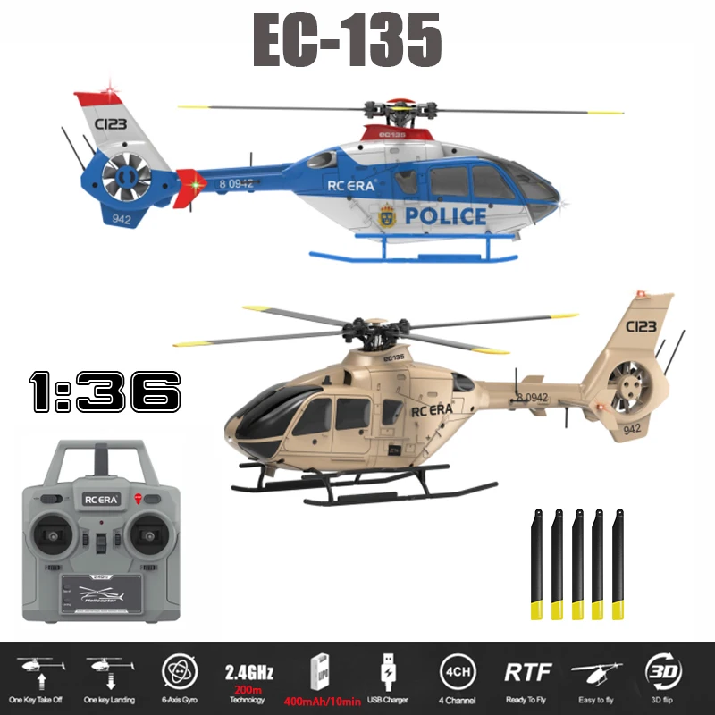 Rc Era C123 Brushless RTF RC Helicóptero Giroscópio de 6 eixos Uma chave 3D Flip Fluxo Óptico Posicionamento EC135 Helicóptero Modelo Avião