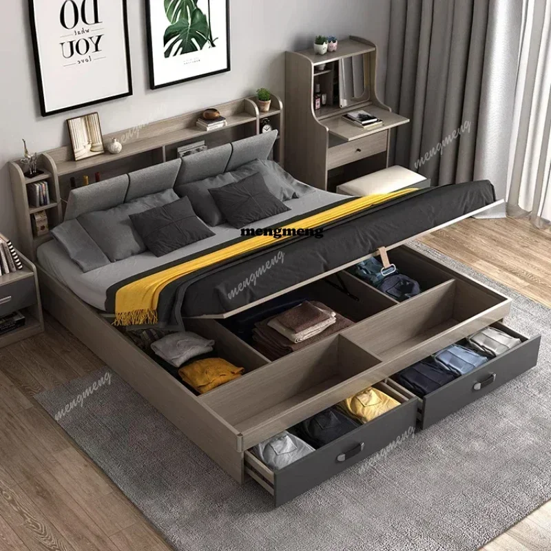 D80 Pretty King Size Frame Double Bed Storage Pretty Luxury Living Room Double Bed Hotel Modern Cama Matrimonial Bedroom Furnitu