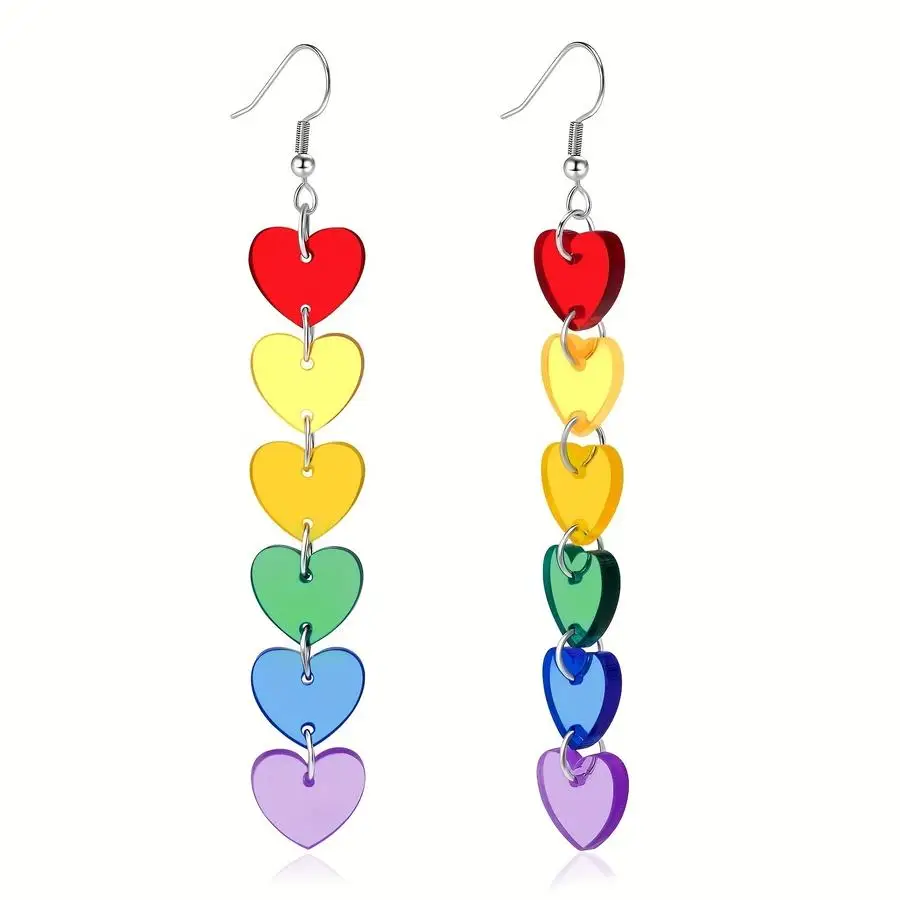 1/5/10/20/50/100pcs Unisex Rainbow Heart Drop Earrings Suitable for - LGBT Pride Month Party Accessories, Year-Round Wearable Ra