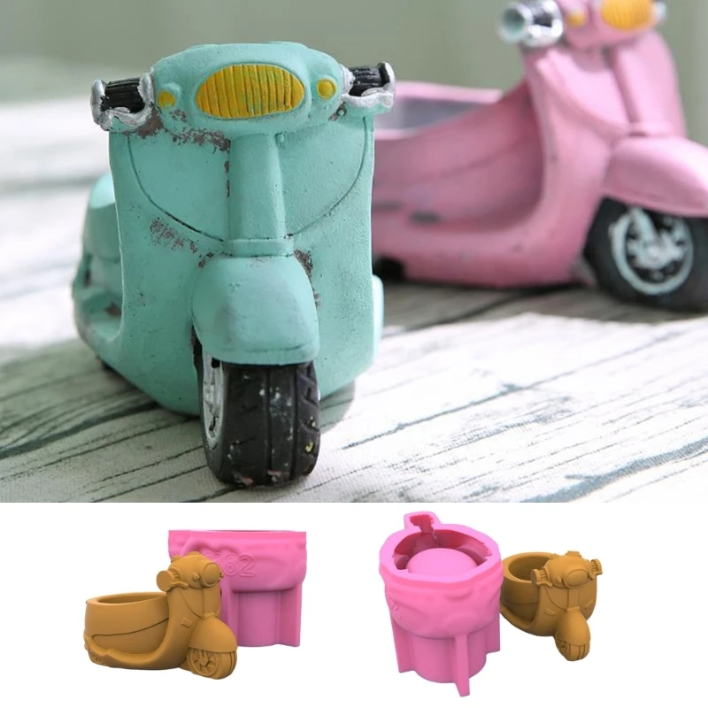 Motorcycle Pen Holder Flower Pot Silicone Molds Table Ornament Mould Plaster Making Tool Epoxy Resin Molds Easy to Clean