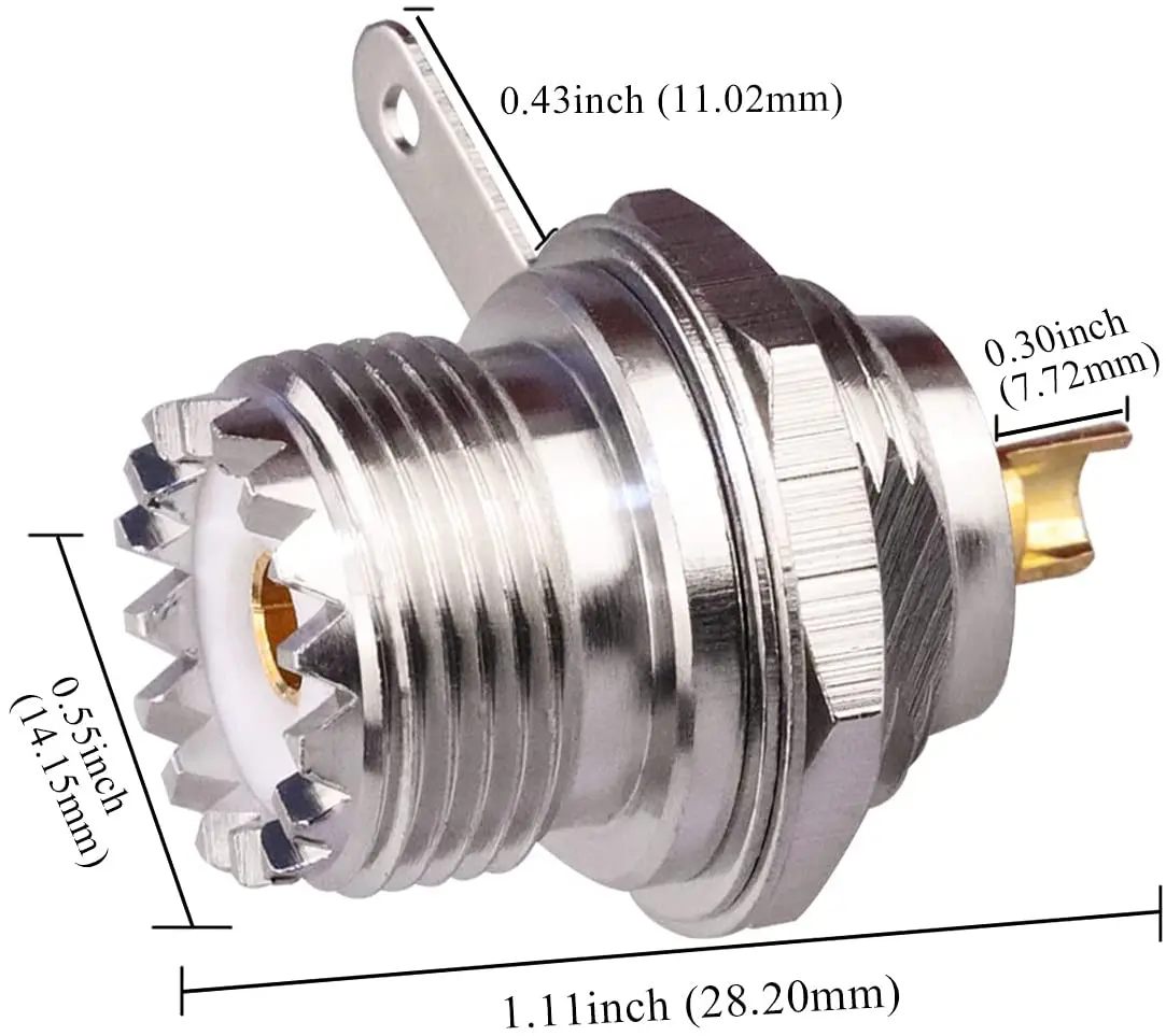 Adaptador de antena Coaxial PL259 RF, 2 piezas, UHF SO239, Panel hembra, brida de montaje en chasis, conector Coaxial, paquete de 2