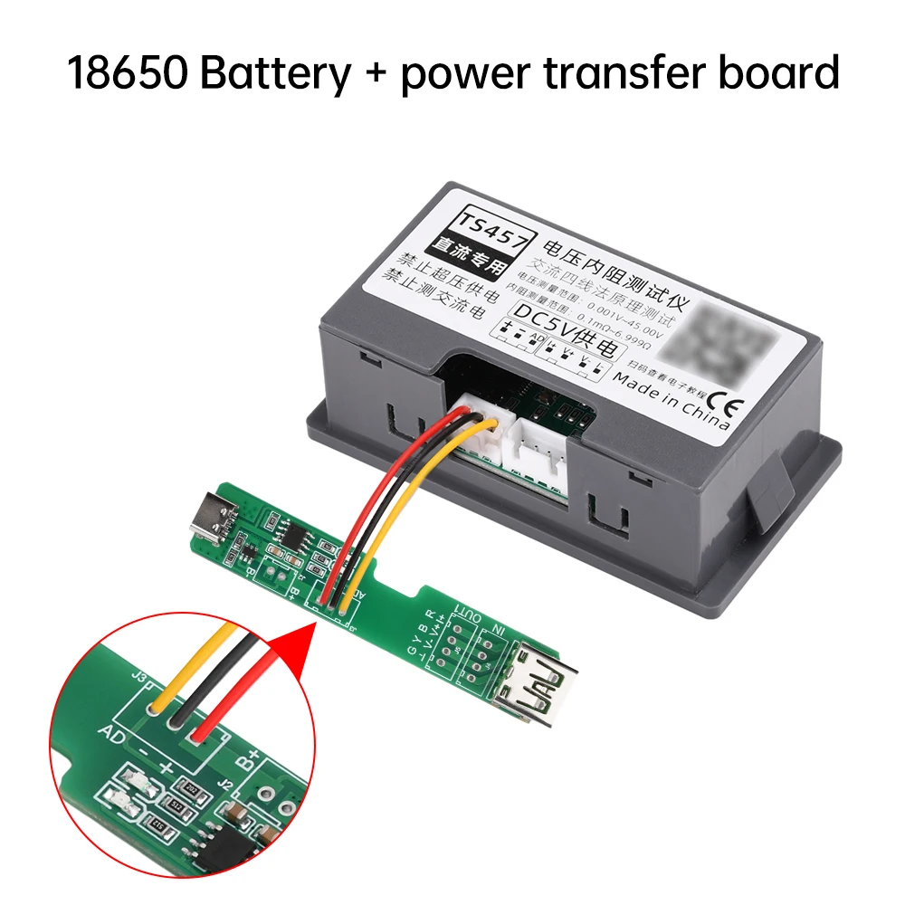 TS457 DC5V Voltage Internal Resistance Tester Detector AC 4-Wires Adjustable Voltmeter Battery Analyzer Tool With Kelvin Clip