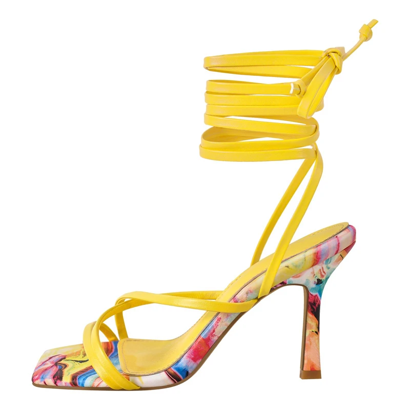 Sexy Narrow Band High Heels Women's Sandals 2026 Large Size 46 Fashion Cross Strap yellow rose Blue Dance Party Footwear Shoes