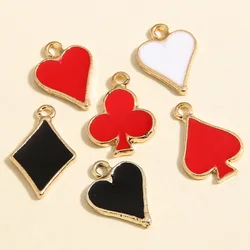 10pcs Gold Color Cute Enamel Poker Charms Punk Entertainment  Pendant Fit Necklaces Handmade Jewelry Making Finding Supplies