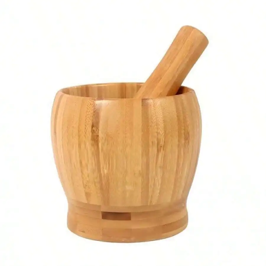 Bamboo Mortar And Pestle Set,8 Oz Natural Seasoning Spice Tools For Crushing Nuts, Grinding Garlic,Making Guacamole,Salad Dressi