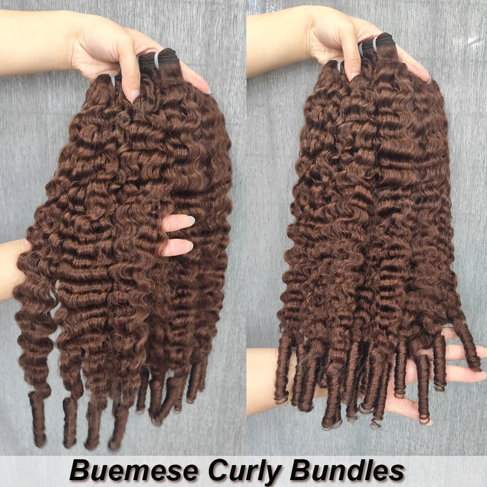 Ship from USA #4 Burmese Curly Hair Bundles Pixie Curly Bundles 100% Raw Human Hair Ocean Spiral Curly Double Drawn Hair Weave