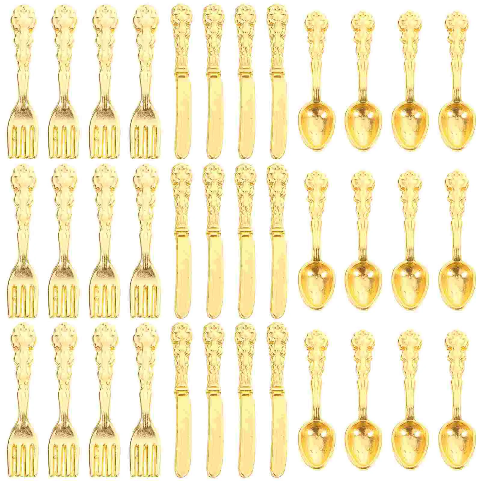 

36 Pcs Mini Cutlery Alloy Tableware Dollhouse Accessories Miniature Dinner Set Decorative Kitchen Furniture Toy