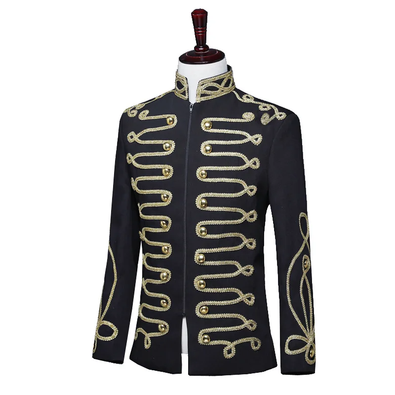 

Classic Military Jacket: Faithful Reproduction of 1940s Officer's Coat with Gold Embellishments , Luxury Stand Collar Blazer