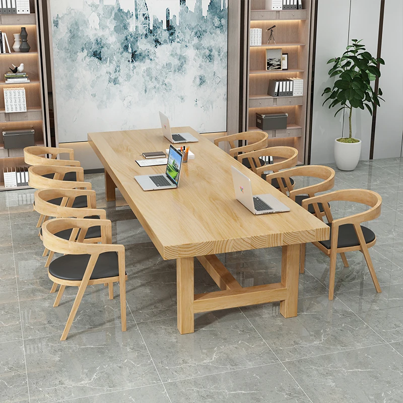 Solid wood conference table and chair combination log desk business negotiation table Modern minimalist library desk and chair