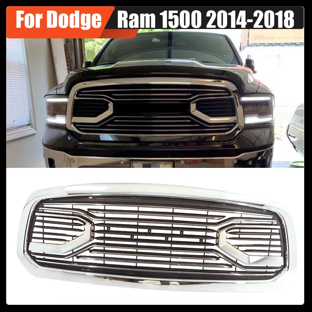 

Pickup Truck Car Middle Front Bumper Grill Hood Upper Grille Shell Chrome ABS Racing Mesh Grille For Dodge Ram 1500 2014-2018
