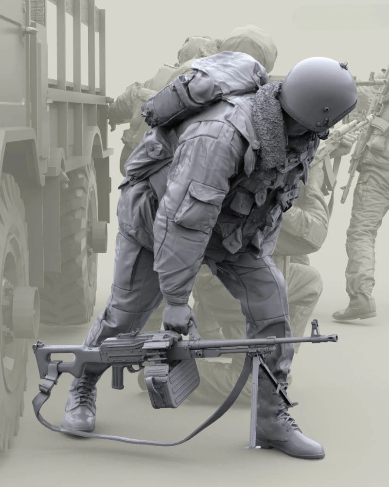 Kit de figurines en résine moulée sous pression, échelle 1/16, soldat des troupes internes russes avec mitrailleuse (sans camion), non assemblé et non peint