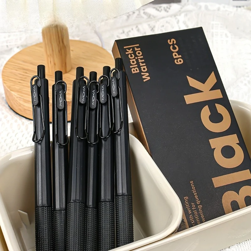 

0.5mm Black ink Gel Pen 6PCS White Black Box Gel Ink Pen For Christmas New Year Kid Gift ST Tip Quick-Drying Smooth Writting Pen