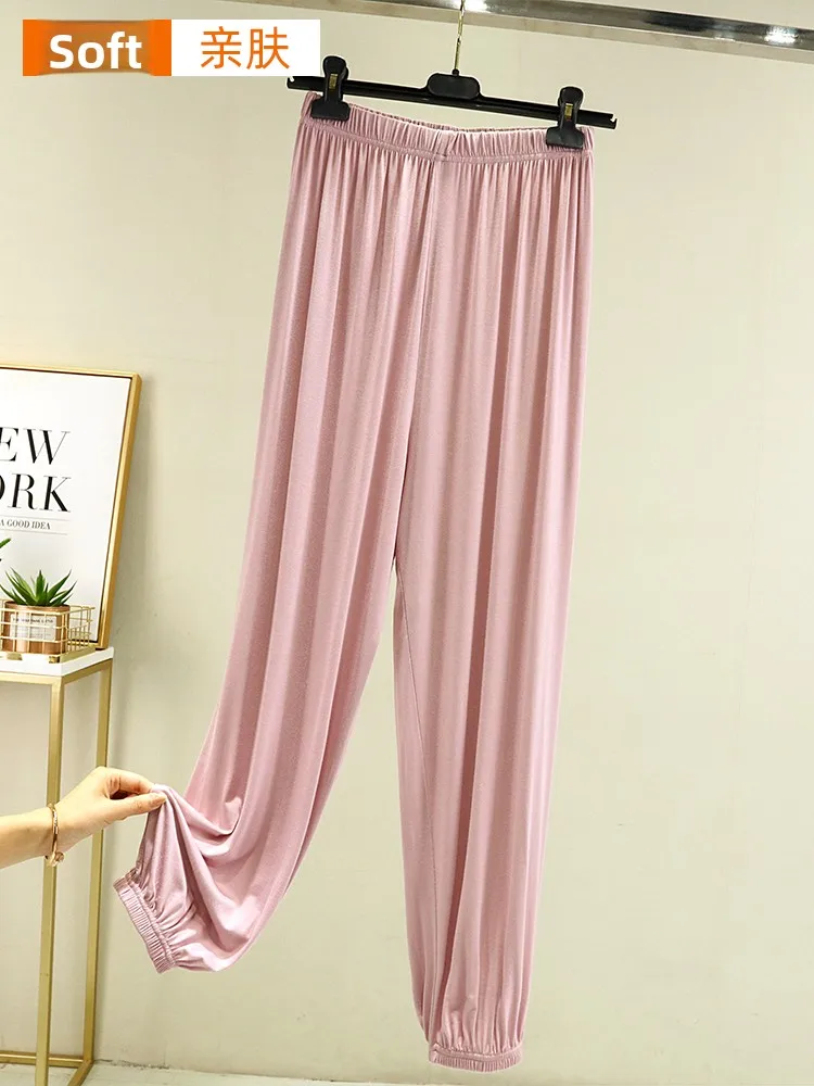 Cintura alta modal verão fino anti-mosquito calças casuais femininas faionable all-match algemado cor spor calças