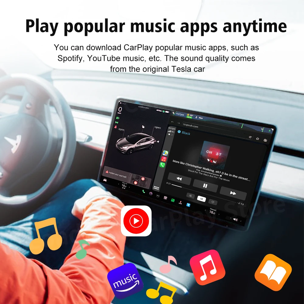 CarlinKit bezprzewodowy CarPlay Android Auto dla tesli Model 3 Model X Y Model S automatyczne podłączenie Siri asystent głosowy Spotify Waze 5G BT